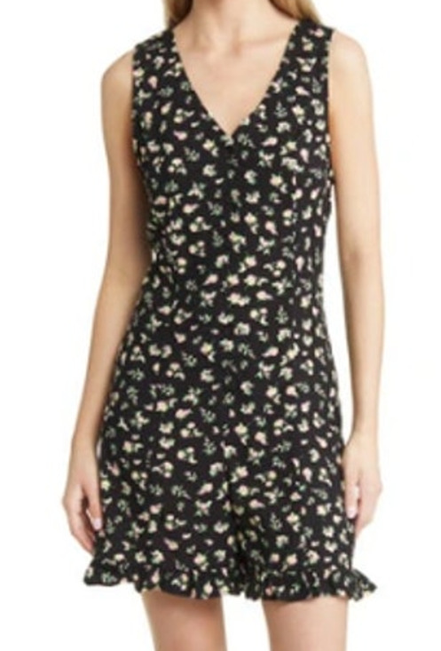 Nordstrom Pants - New BP. NORDSTROM Black Grounded Ditsy Floral Button-Up Romper Size M VACAY
